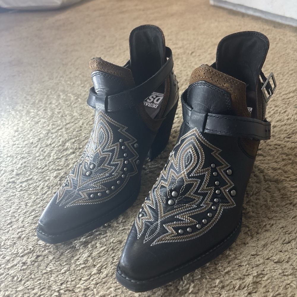 Durango Black and Brown Studded Western Ankle Boots